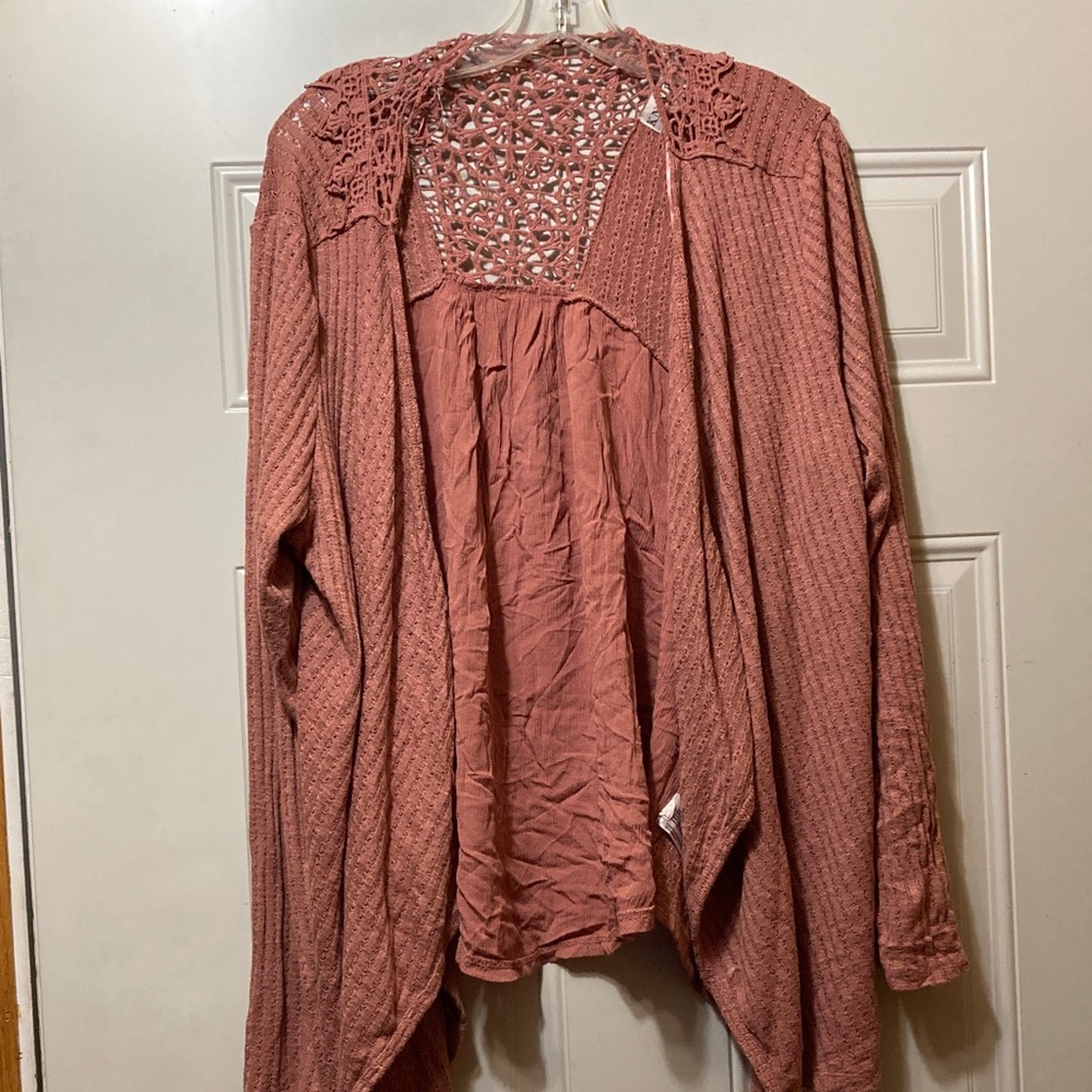 Knox‎ Rose Open-Front Cardigan with Lace Detail XXL